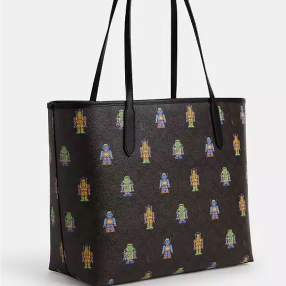 🔥🎁NWT! Coach Cosmic City Tote Handbag with Robot Print Msrp:$450.00 - Picture 2 of 5